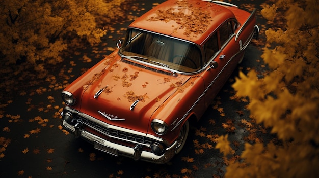 Retro car in autumn park