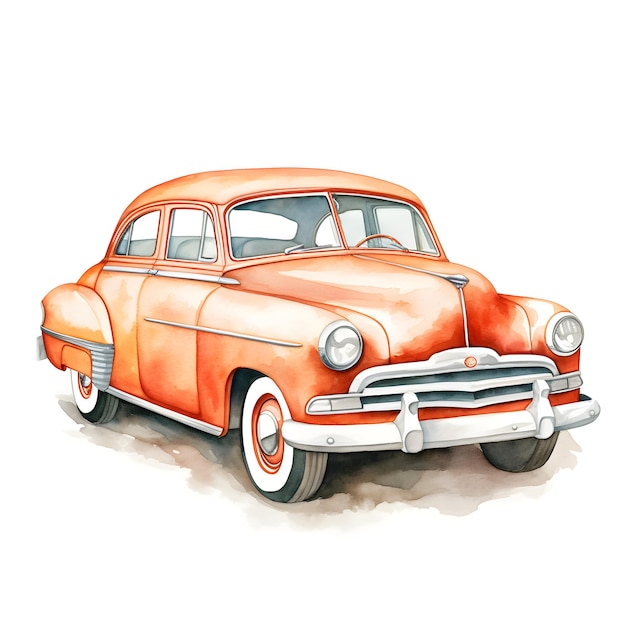 retro car in vintage style watercolor clipart