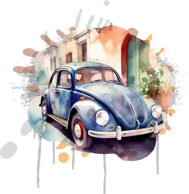 Retro car in watercolor style