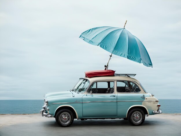 Photo retro car with umbrella