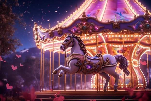 Retro carousel with lovethemed horses and twinklin 00093 03