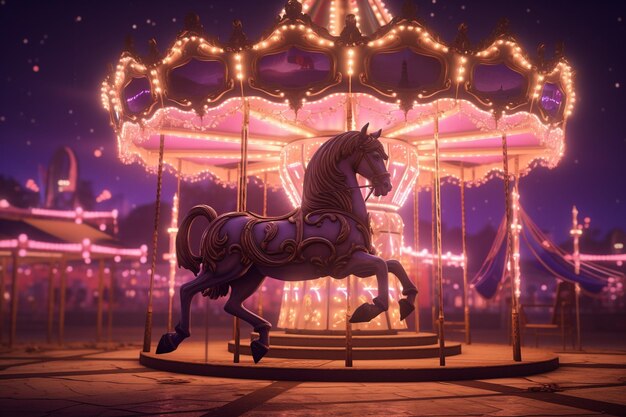 Retro carousel with lovethemed horses and twinklin 00102 00