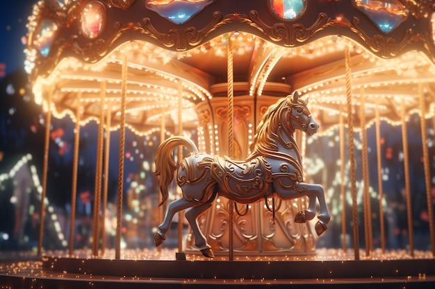 Retro carousel with lovethemed horses and twinklin 00102 01