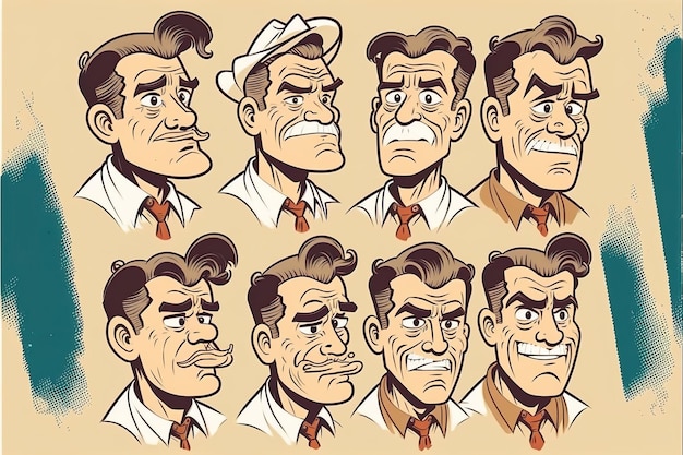 Retro cartoon and comics characters faces