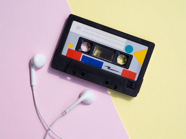 Photo retro cassette tape on colorful background