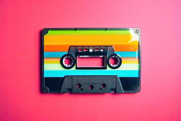 Photo retro cassette tape on a colorful background