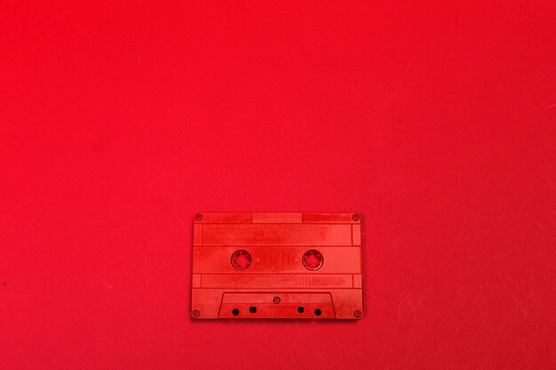 Retro cassette tapes on color background