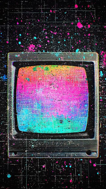 Retro CCTV Screen Displaying Multicolored Static and Noise With Horizontal Lines Vibrant Textures