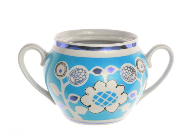 Retro ceramic sugar bowl with patterns isolated