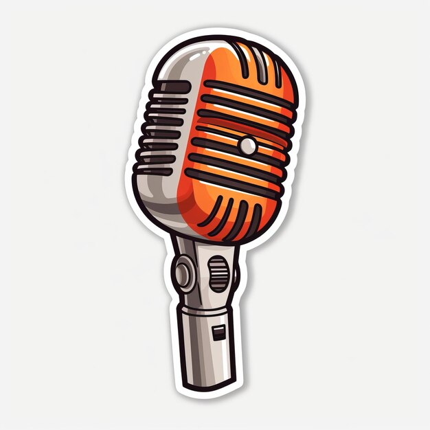 Photo retro charm in miniature vintage microphone cartoon sticker with a minimalistic twist