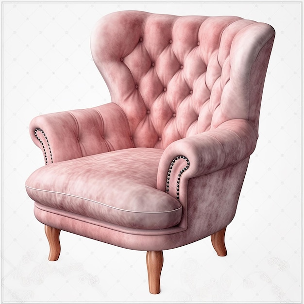Retro Charm Pink Vintage Armchair on Transparent Background