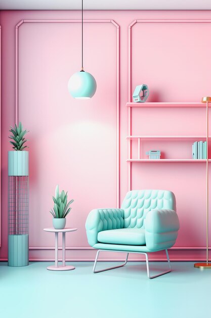 Retro Chic 3D Render Clean Neon Pastel Interior for Creative Advertisements