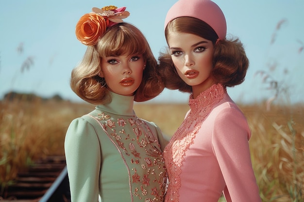 Retro chic women in hats embracing 1960s fashion showcasing iconic style and vintage elegance a nostalgic journey into the glamorous era of classic headwear and timeless trends