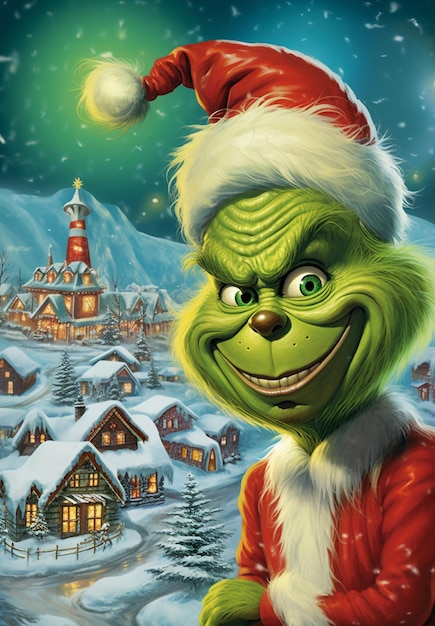 Photo retro christmas postcard 50s the grinch character