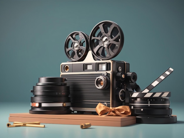 Фото Концепция ретро-кино старинные камеры фильмы катушки и клапперборд