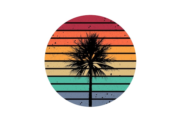Photo retro circle on the beach palm tree sunset symbol