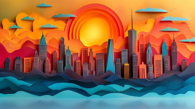 Photo retro city paper cut background