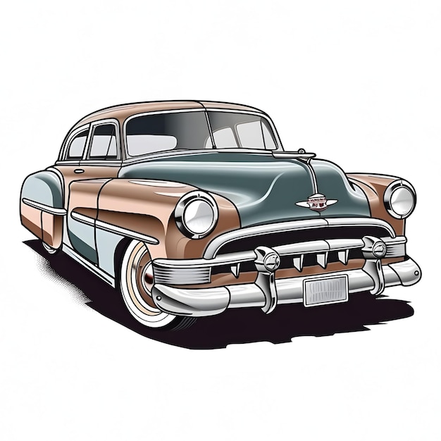 Retro Classic Car Illustration Design generative ai