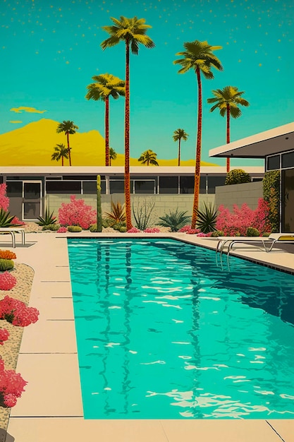 Retro collage Miami palmen en huisstijl illustratie Generatieve AIxA