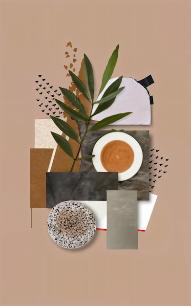 Retro collage with abstract shapes and plants