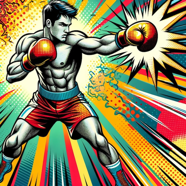 Retro Comic Book Boxer Landing een Knockout Punch