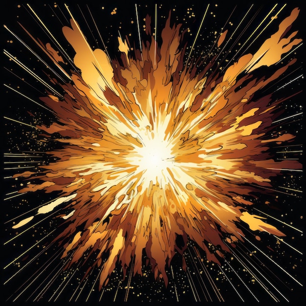 Foto esplosione di supernova in stile fumetto retro su sfondo nero