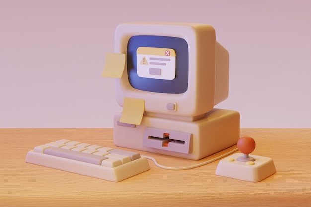 Retro computer on desk arrangement