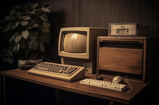 Retro computer on desk arrangement