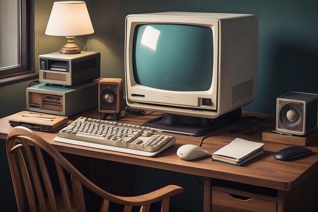 Foto retro computer su scrivania