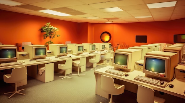 Retro Computer Room Displaying Classic Apple Macintosh Computers Generative AI