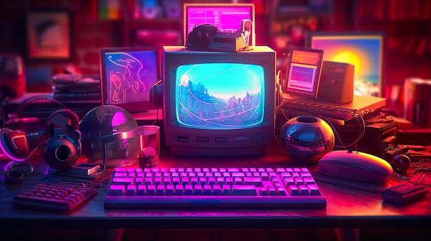 Retro computers of the 80s ai generate