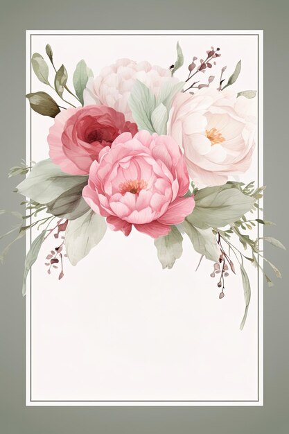 Retro delicate wedding card with pink watercolor texture and flowers