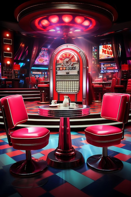 Retro Diner achtergrond Checkered Floor achtergrond Retro Diner Creatief ontwerp Live stream achtergrond