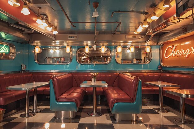 Retro Diner DiningNostalgic Vibes Checkered Floors and Neon Glow