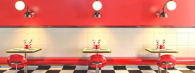 Photo retro diner interior with red and white theme