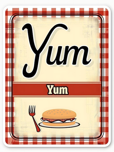 Retro Diner Postcard With a Checkered Border Yum in Retro Illustration Vintage Postcard Decorative