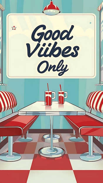 Retro Diner Postcard With Retro Diner Frame and Text Good Illustration Vintage Postcard Decorative