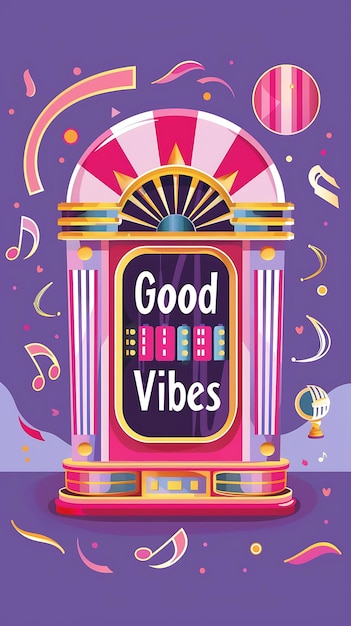 Ретро-почтовая открытка с ретро-жукбоксом Good Vibes Иллюстрация Винтажная открытка Декоративная