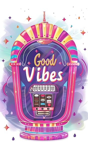 Retro Diner Postcard With Retro Jukebox Border Good Vibes Illustration Vintage Postcard Decorative