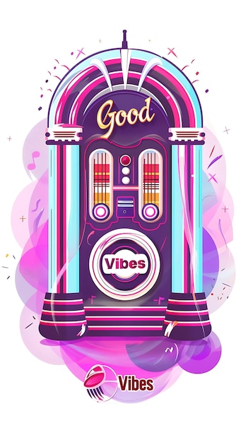 Retro Diner Postcard With Retro Jukebox Border Good Vibes Illustration Vintage Postcard Decorative