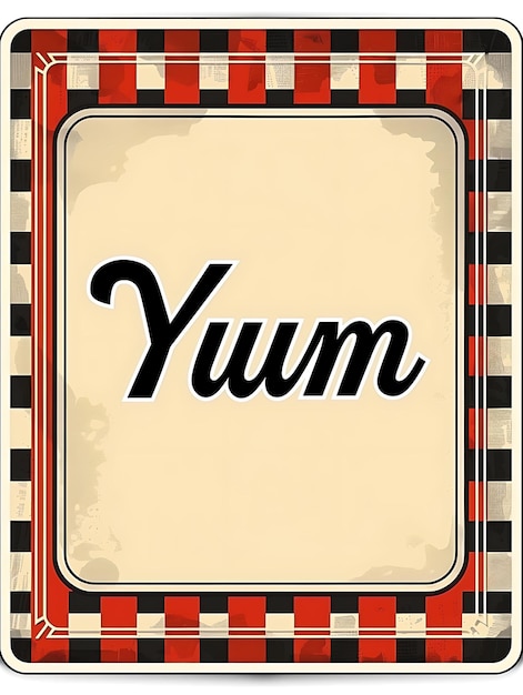 Foto retro diner postkaart met een geruite rand yum in retro illustratie vintage postkaart decoratief