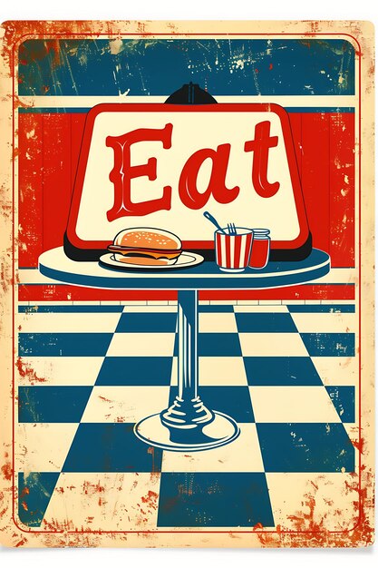 Retro Diner Postkaart met een Retro teken rand Eat in Retr Illustratie Vintage Postkaart Decoratief