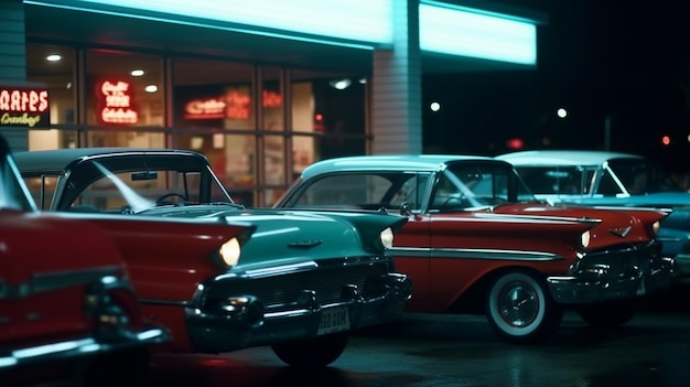 Photo retro diner scenes with classic automobiles super