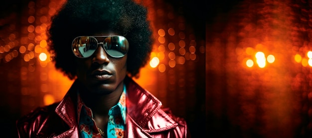 Retro Disco Fever 1970s Portret van een zwarte man die de Afro-cultuur en -stijl viert