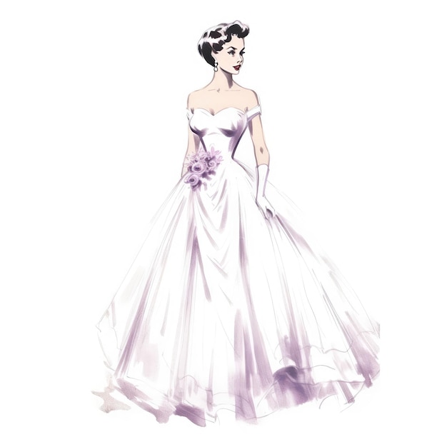 Retro Elegance Captivating 1950s Hacker Bridal Gown Fashion Design Sketch