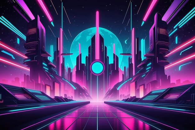 Retro-esthetiek 70's 80's futuristische achtergrond Illustratie met neonkleuren