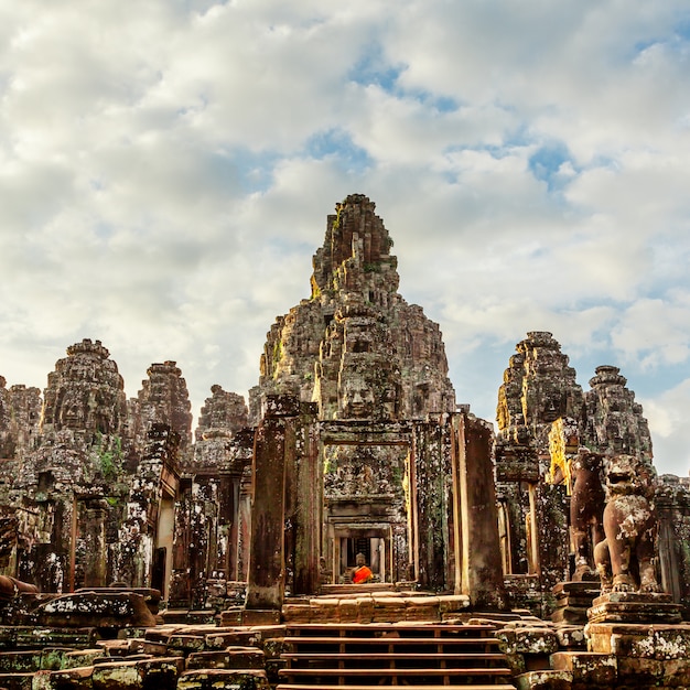 Retro face of bayon castle in cambodia