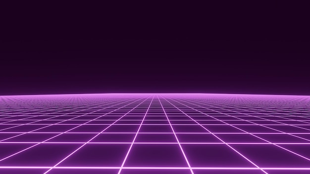 retro fantastic background of the 80s wireframe landscape futuristic blue neon scenery 3d rendering