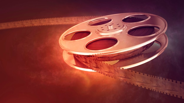 Retro film reel with burning light