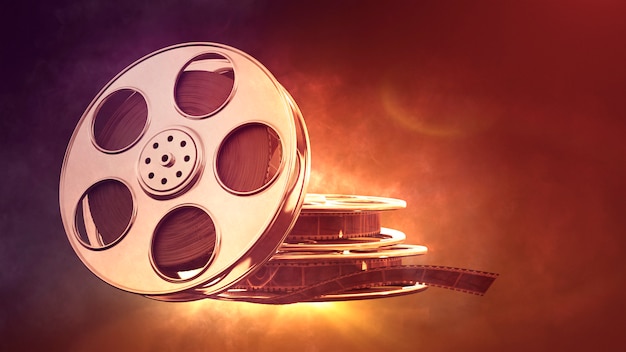 Retro film reel with burning light